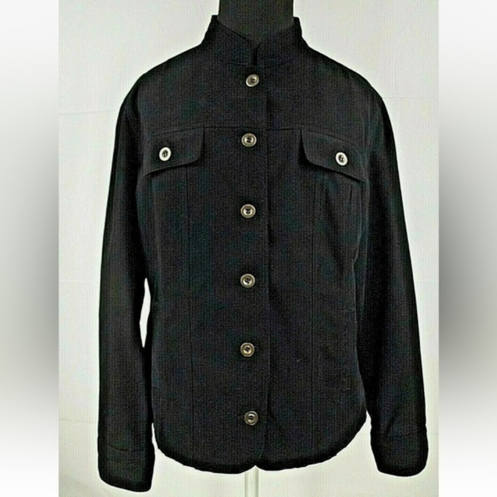 Chico’s Black Crop Denim Like Button Up Pockets Jacket Blazer
2/L/12